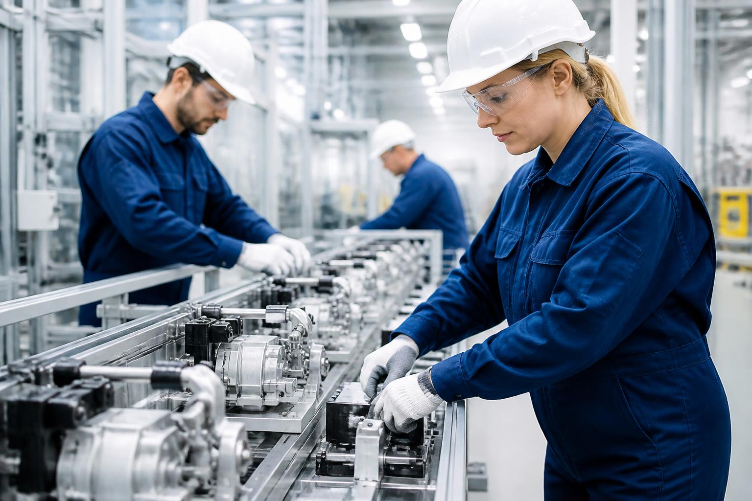 Linia produkcyjna AGD z operatorami maszyn
